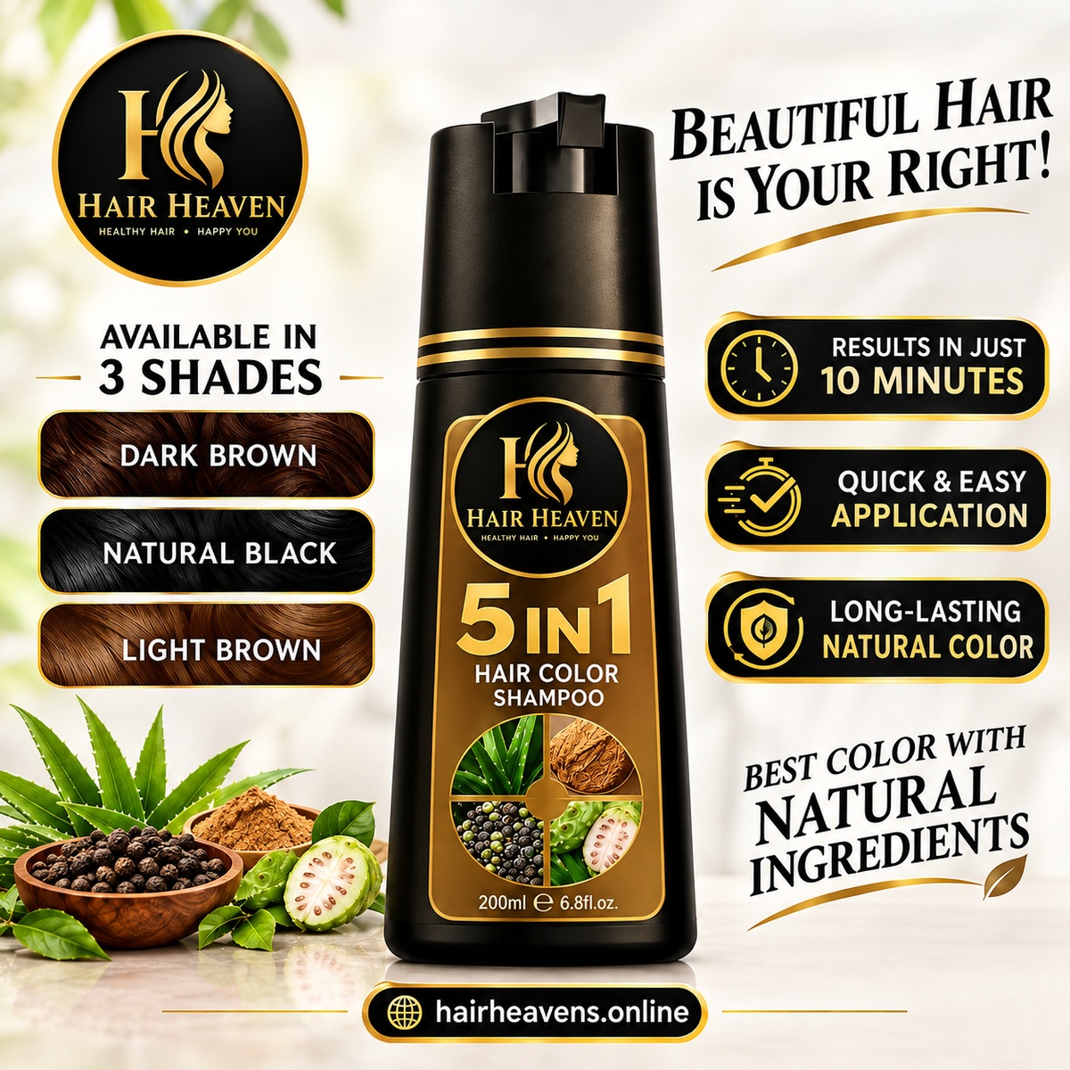 200ml 5 In 1 Natural Herbal Hair Dye Shampoo Black Dark Brown Cover Gray Deep Nourishing Fast Hair Coloring Cream for Women Men
