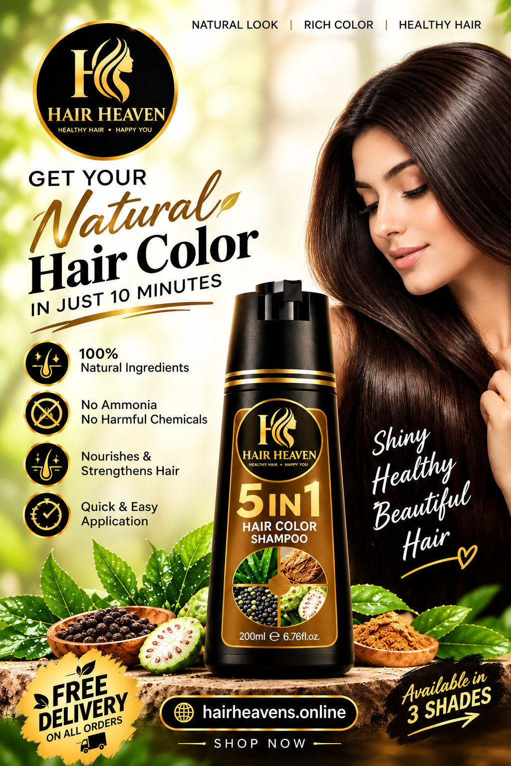200ml 5 In 1 Natural Herbal Hair Dye Shampoo Black Dark Brown Cover Gray Deep Nourishing Fast Hair Coloring Cream for Women Men